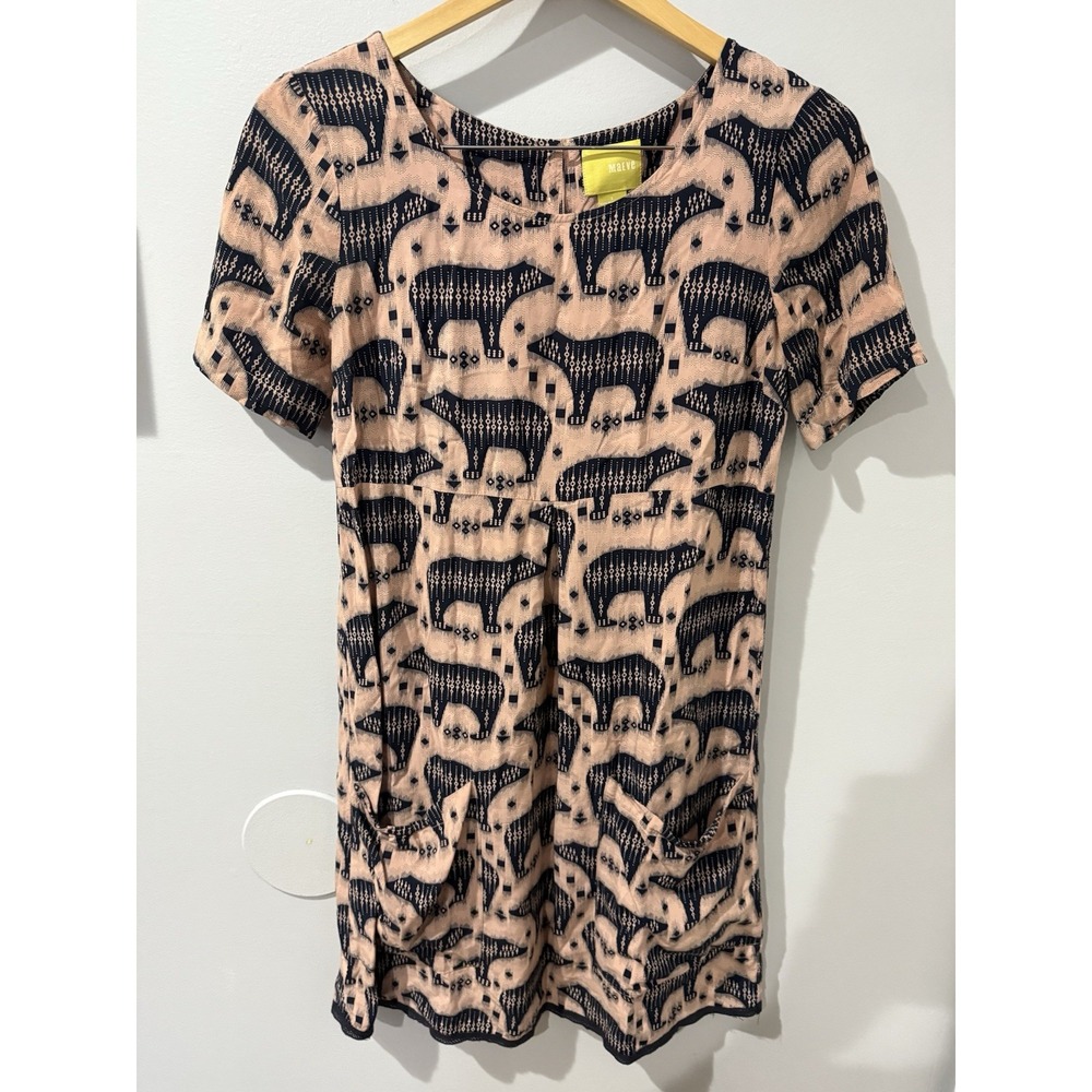 Anthropologie Maeve Zola Pink Polar Bear Printed Tunic Mini Dress Women's Size 2